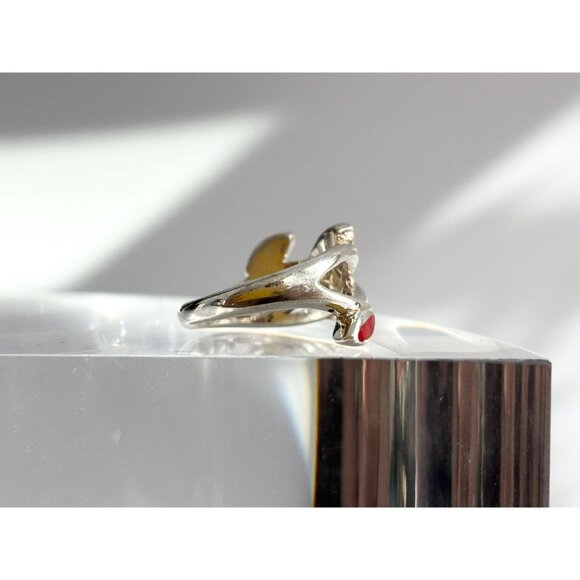 Olive Branch Natural Coral Accented Wrap 925 Sterling Silver Vintage Ring - sz 6 - Picture 12 of 13